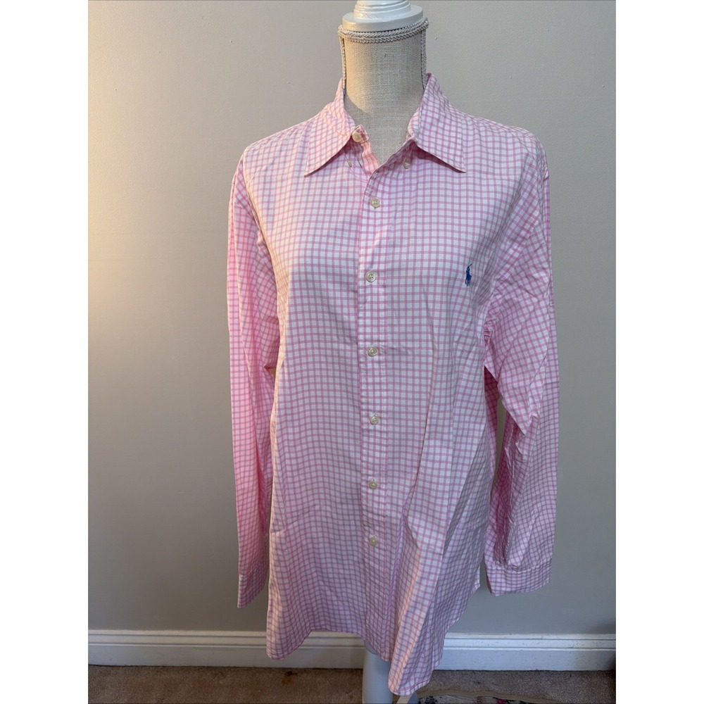 Ralph Lauren Pink Gingham Button Front Shirt Mens XL Classic Fit Cotton